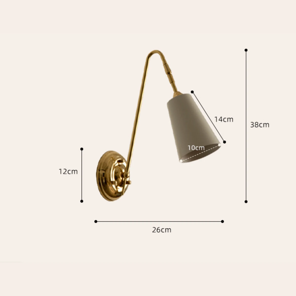 Dimension diagram for vintage brass wall light