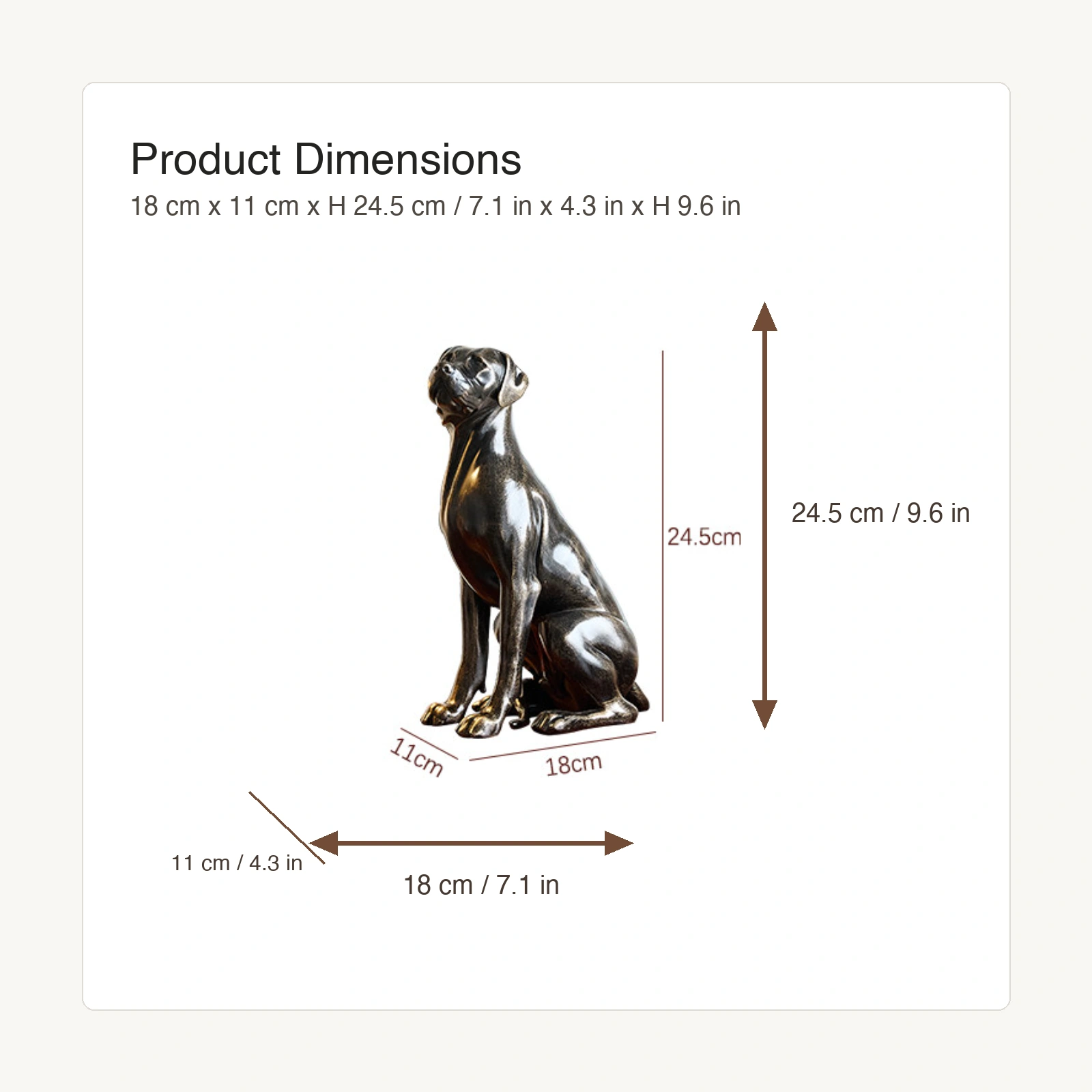 Dimension diagram for resin dog table sculpture