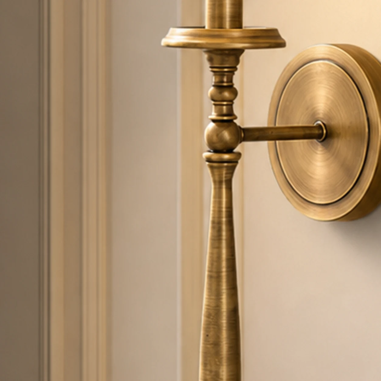 Turned antique brass lamp stem and connector detail