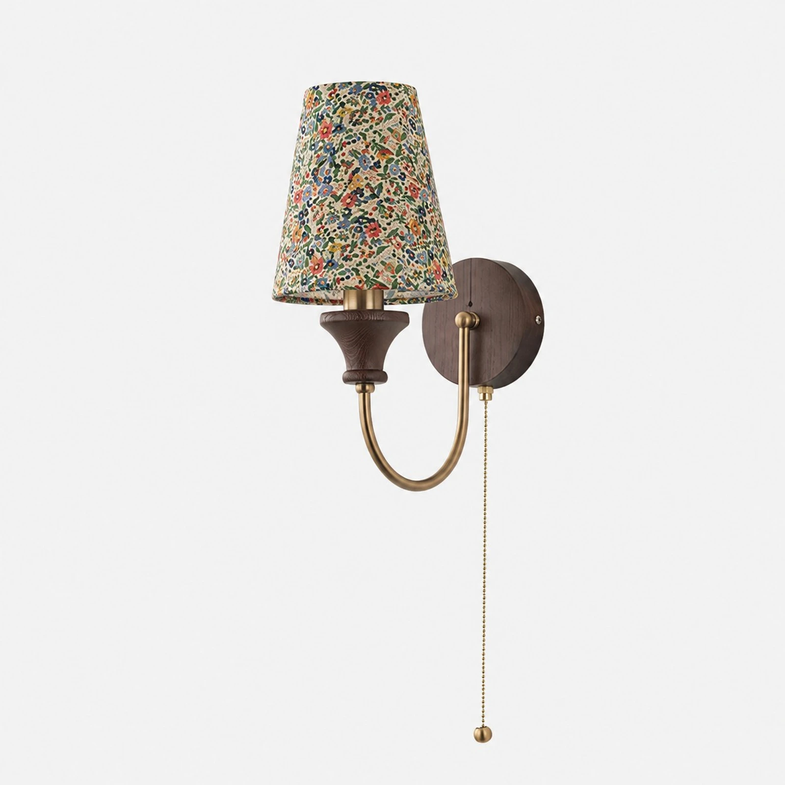 Black curved arm floral shade wall sconce