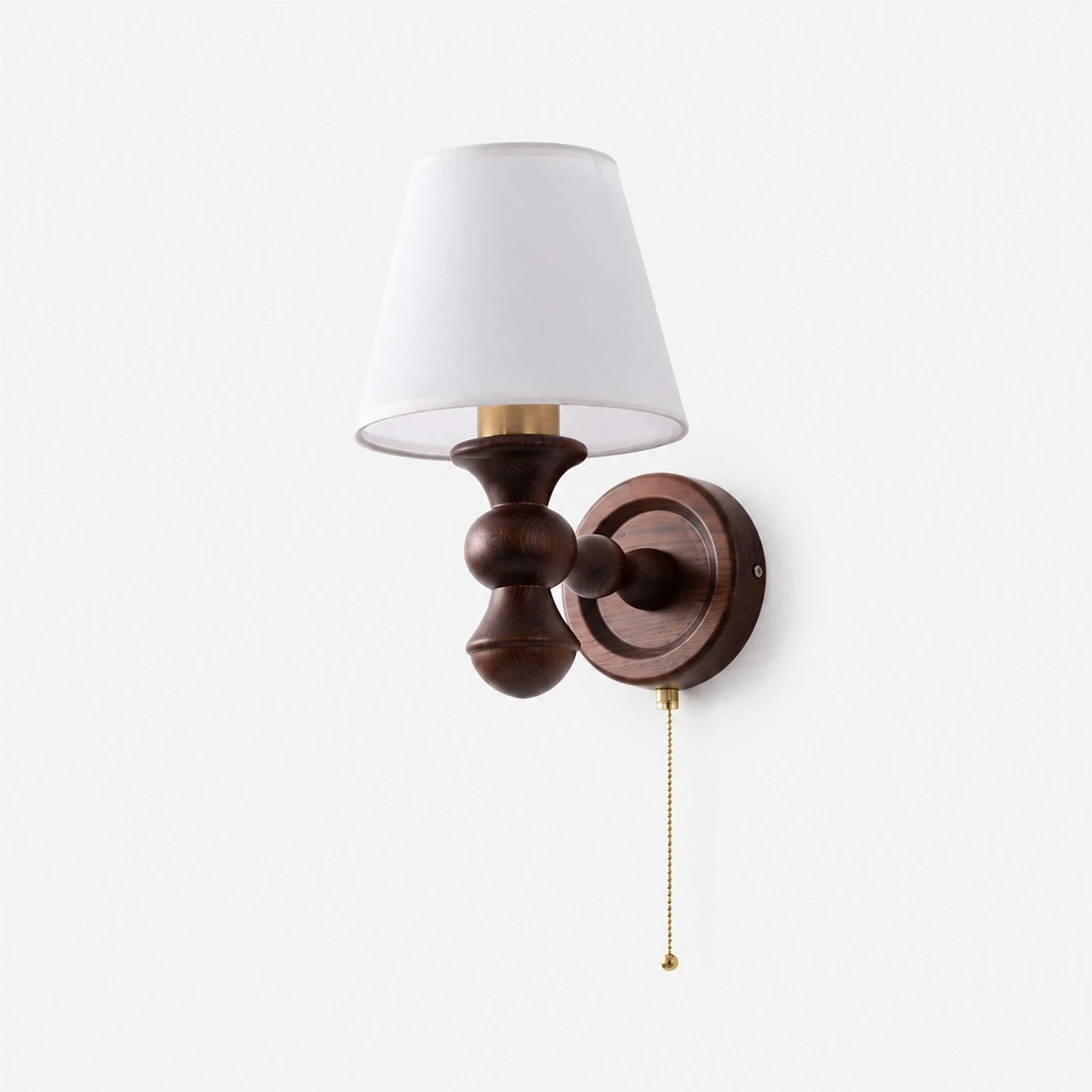 Wood finish white shade wall sconce