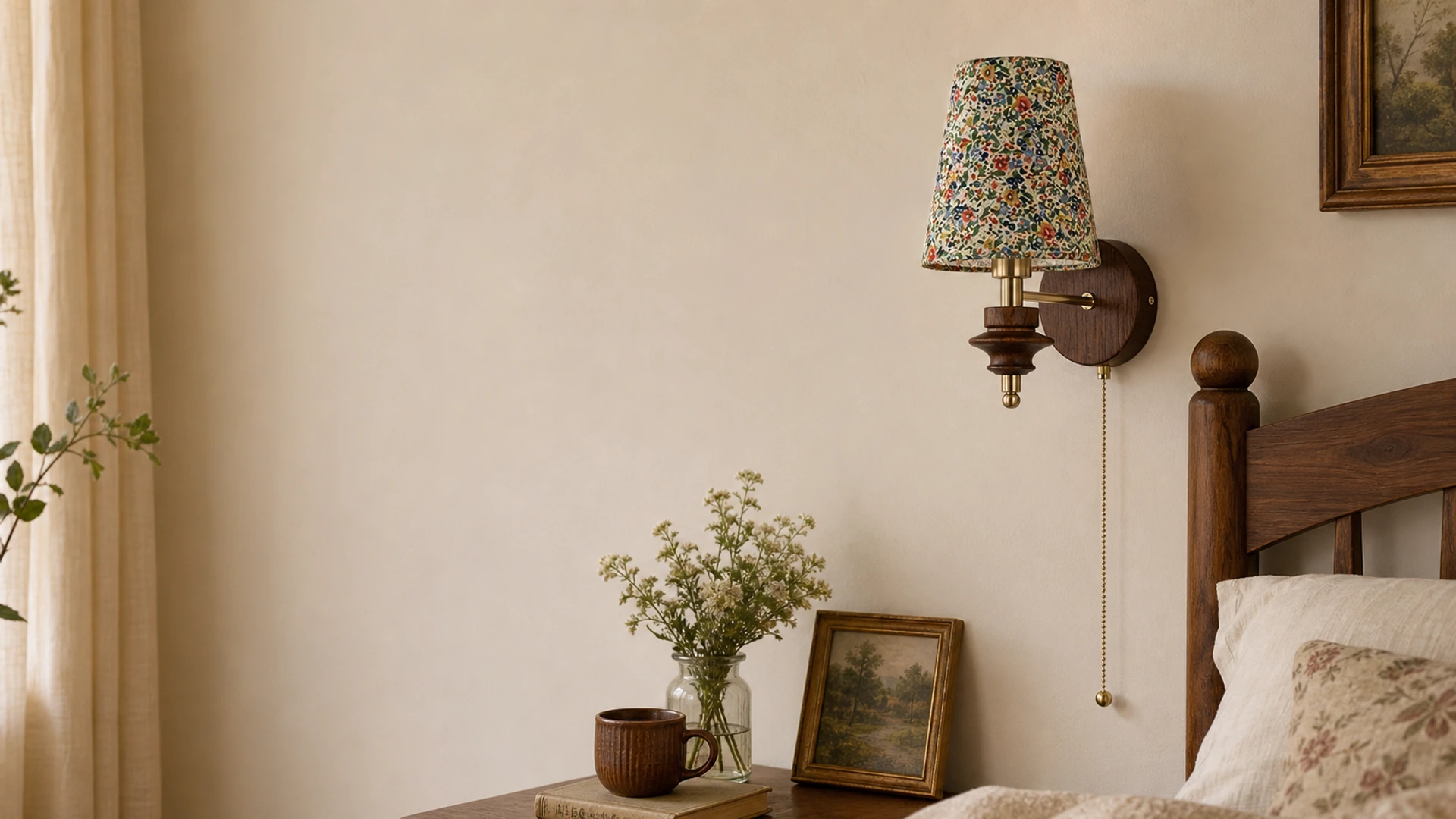 Vintage floral wall sconce in a warm room setting