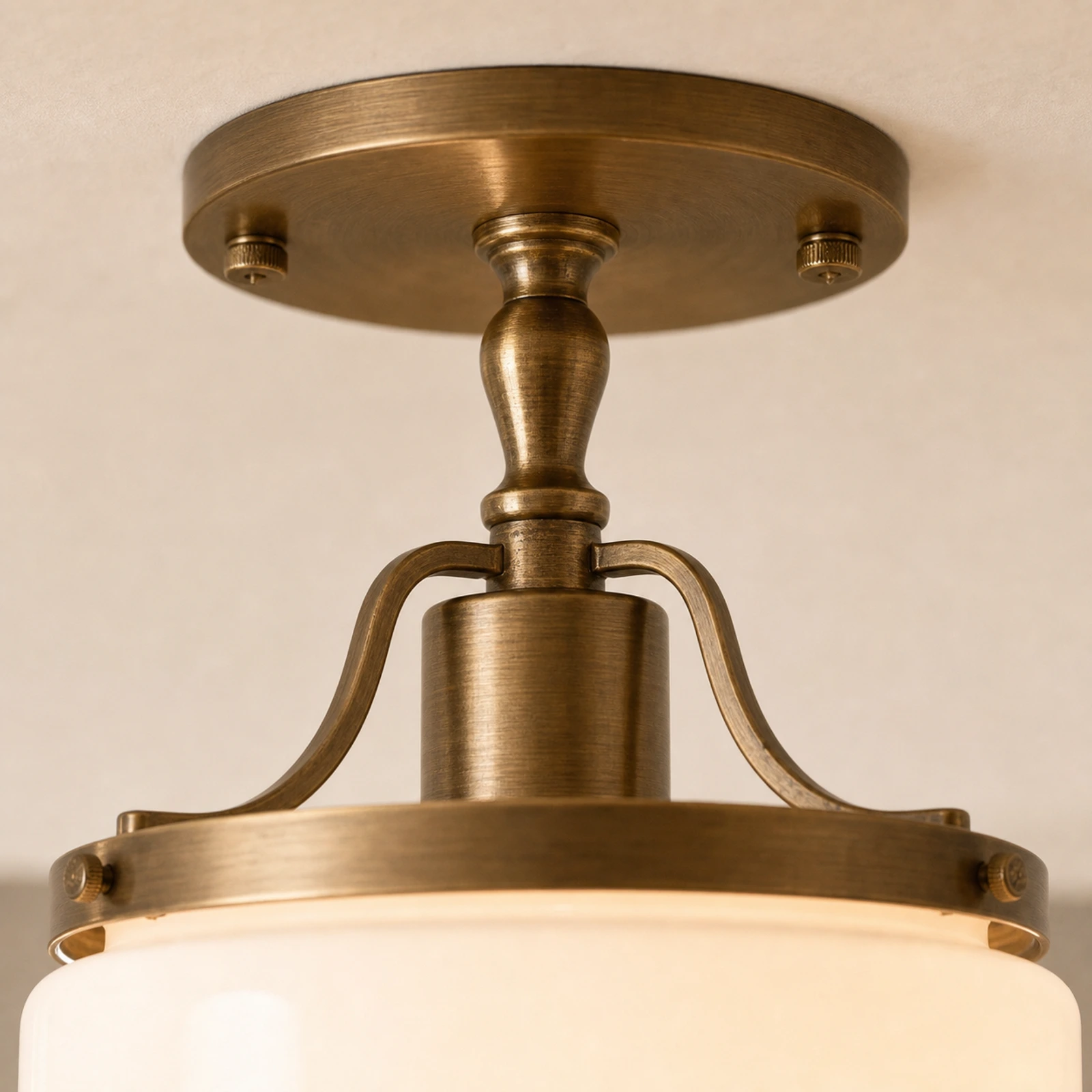 Close detail of vintage brass ceiling hardware