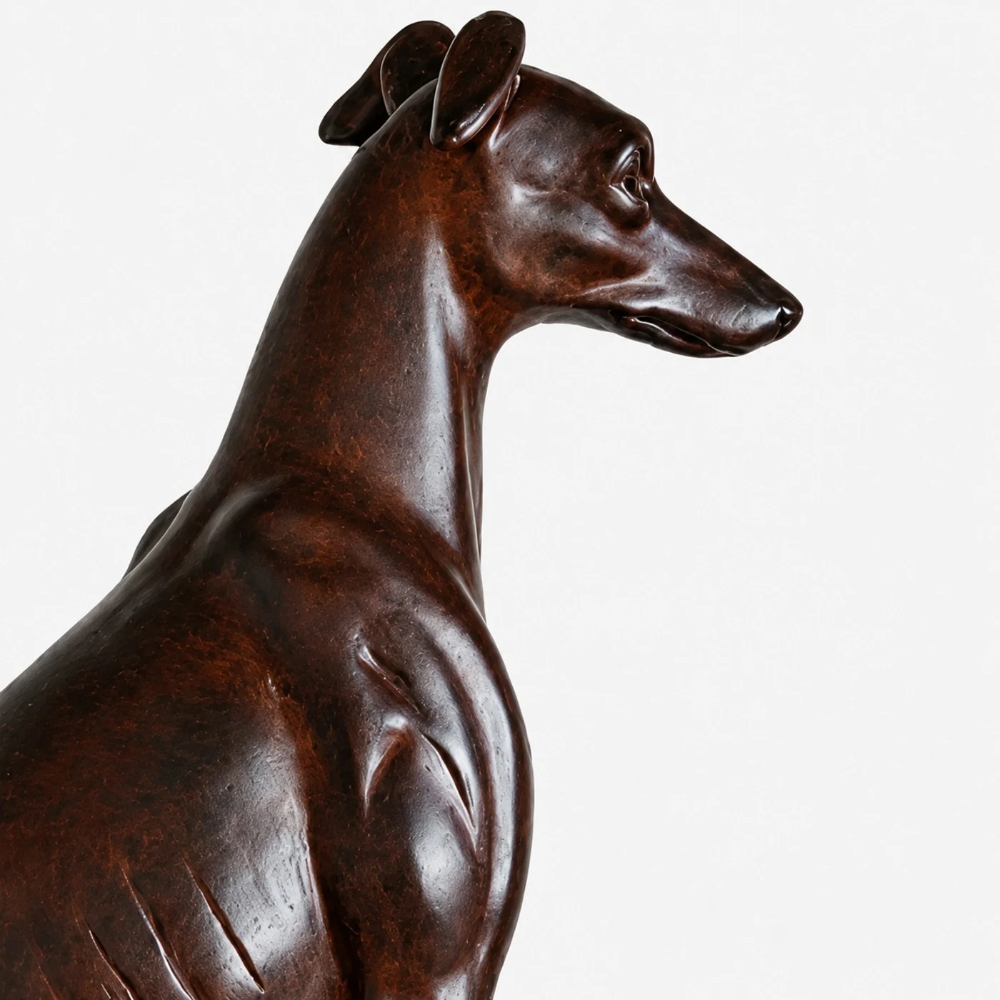 Shoulder texture detail on the sitting Levriero dog sculpture