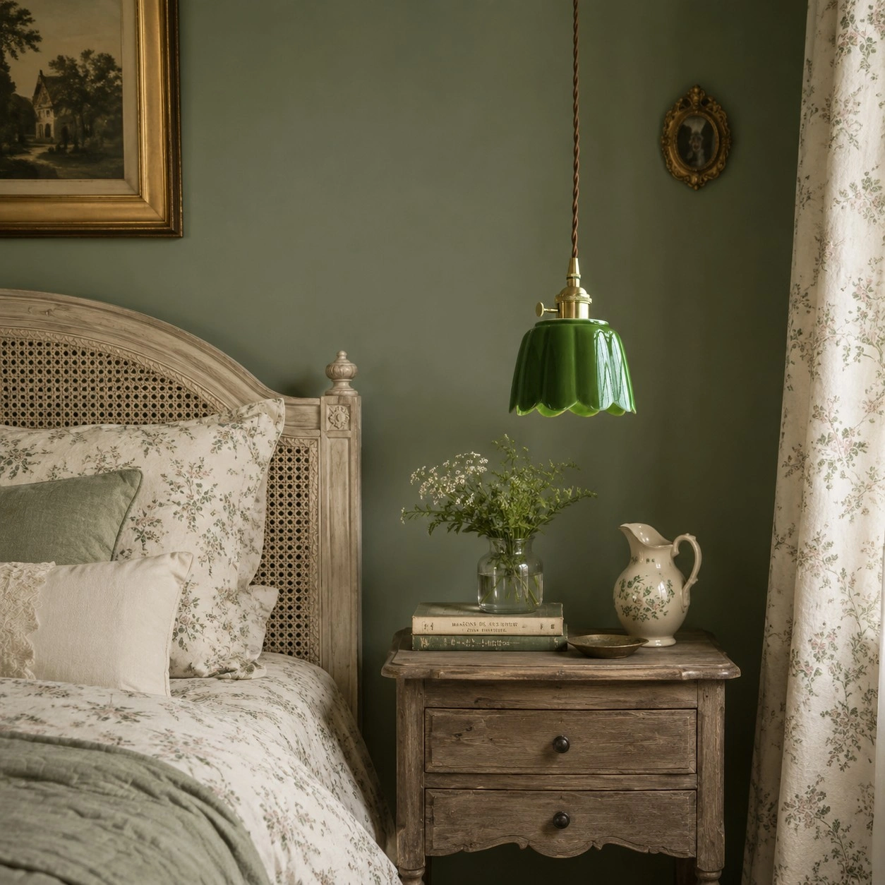 green bedside scene