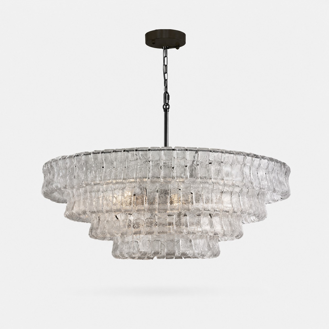 French vintage ripple glass chandelier with smoked glass