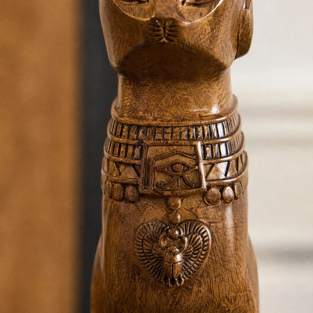 Close-up of the Egyptian collar and scarab chest detail
