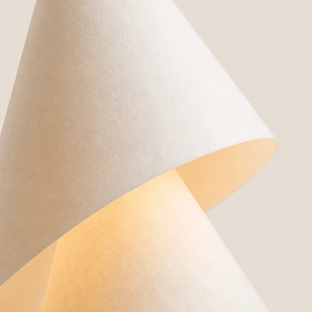 Warm close-up of translucent paper texture on the pendant shade