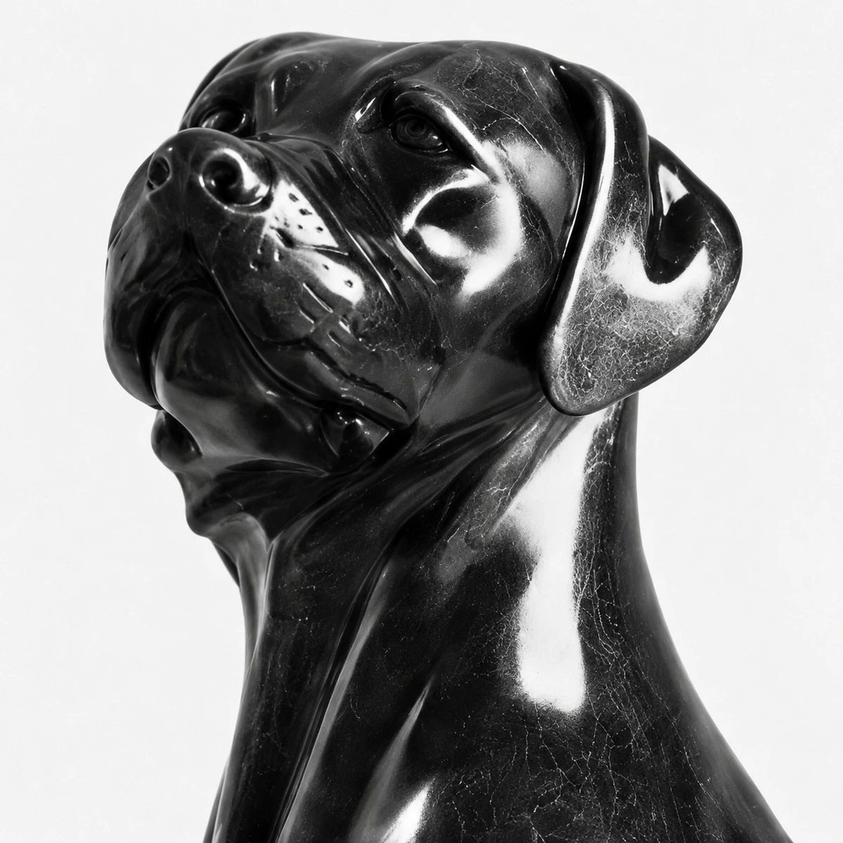 Side face detail of black dog sculpture
