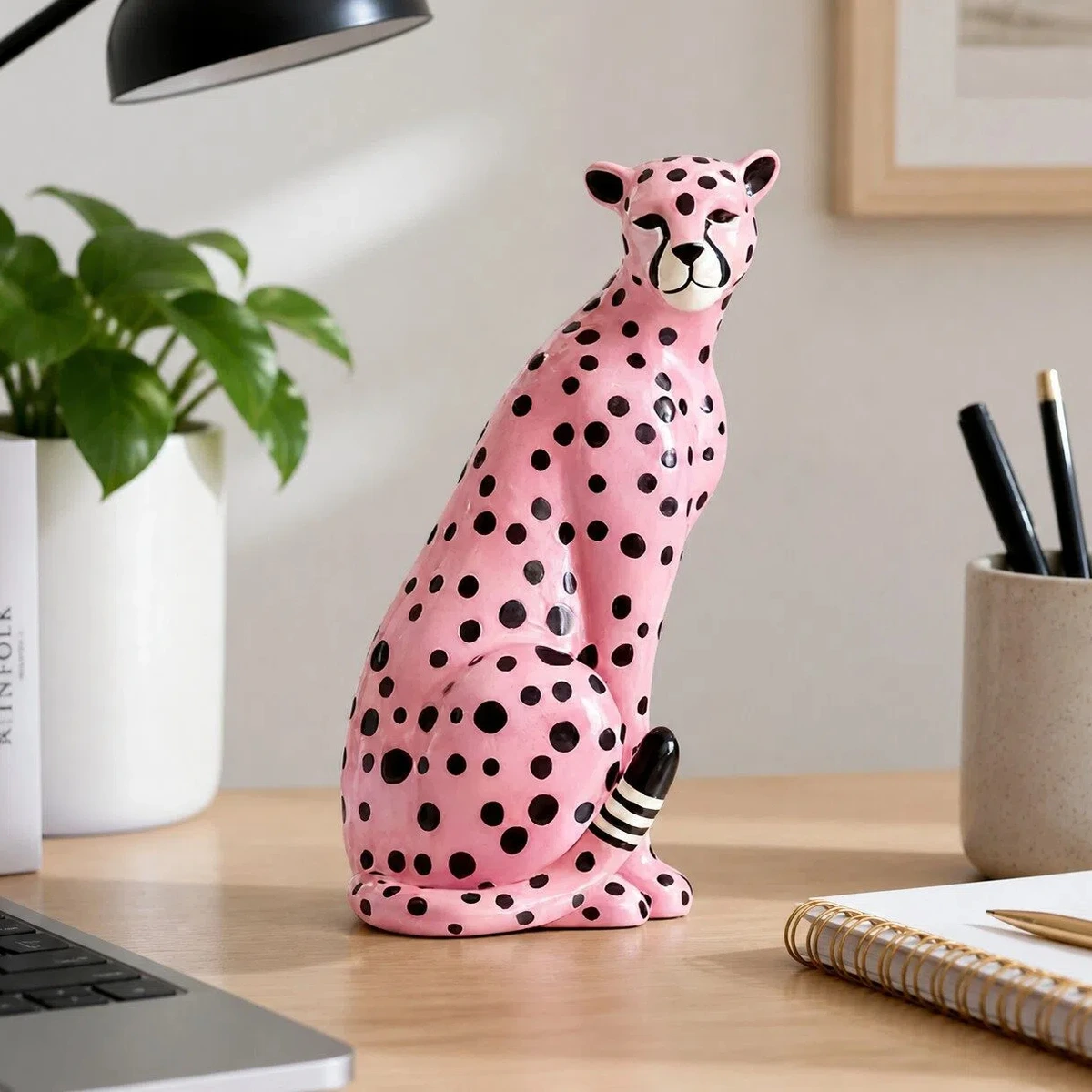 Pink leopard on office desk
