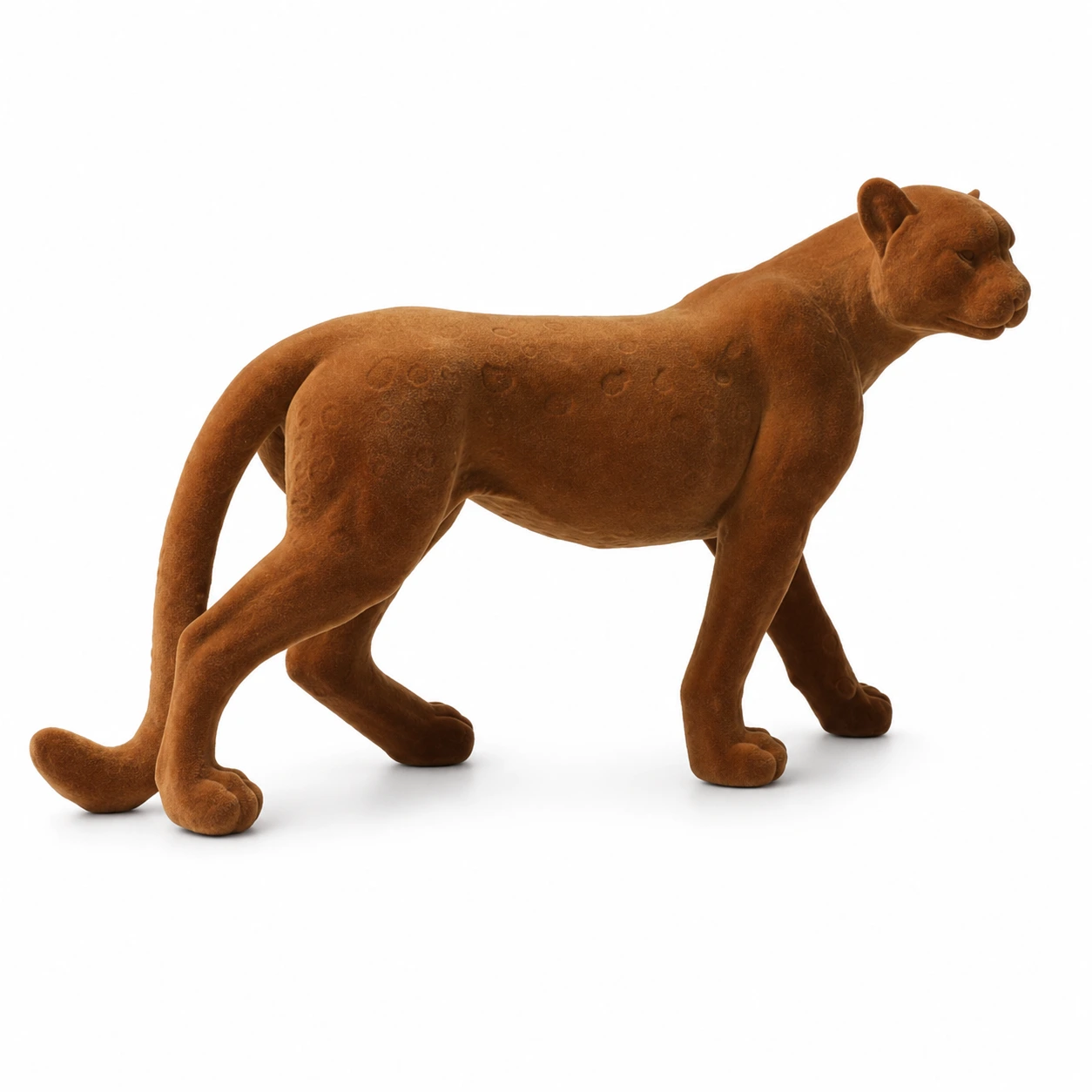 Brown flocked resin leopard sculpture Style A on white background