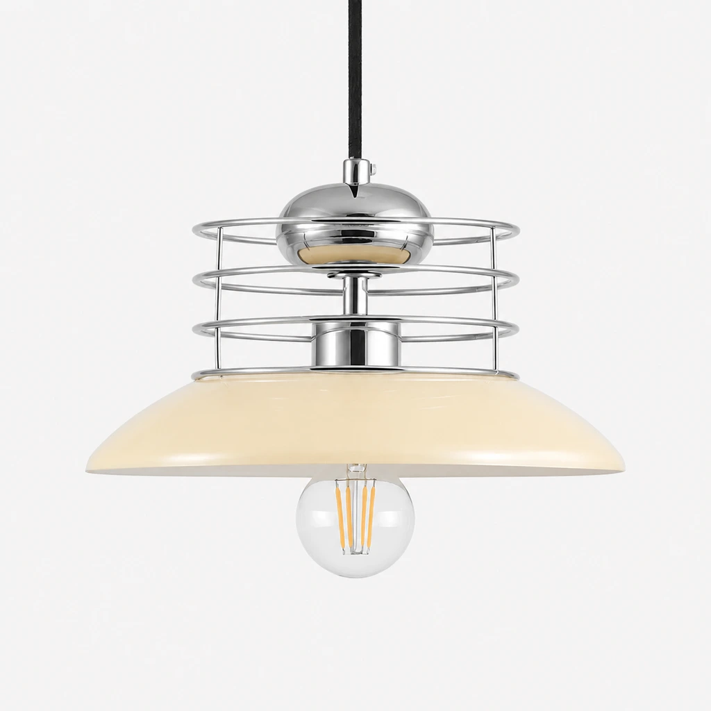 Off white metal shade retro UFO pendant light