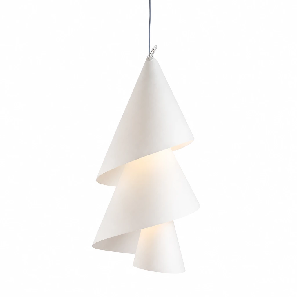 Complete white sculptural paper pendant light on clean background
