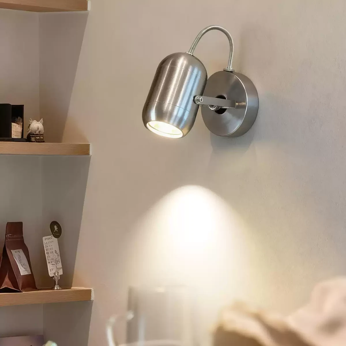 Electroplated sand nickel industrial wall spotlight with warm light