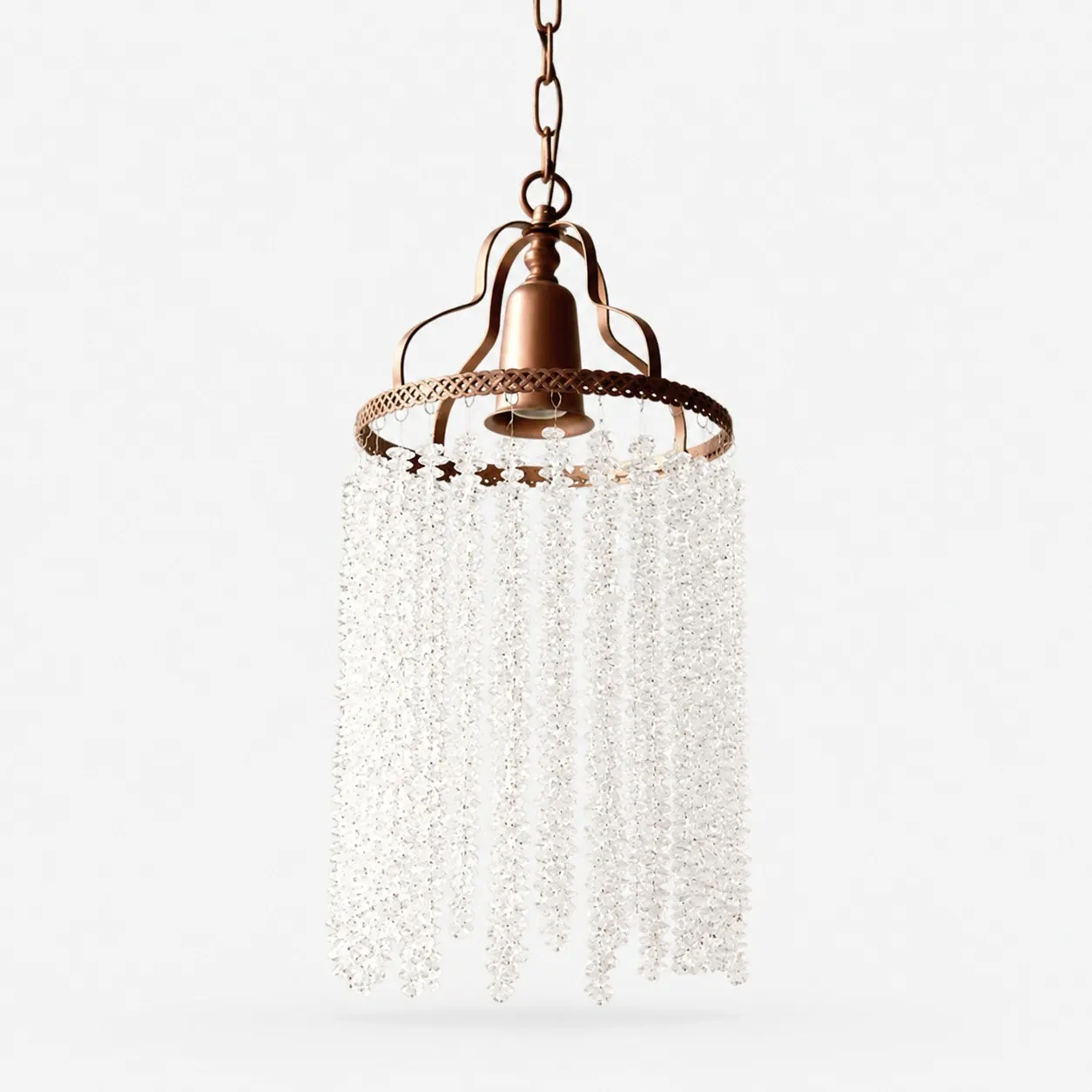 Large vintage crystal fringe pendant chandelier on a white background